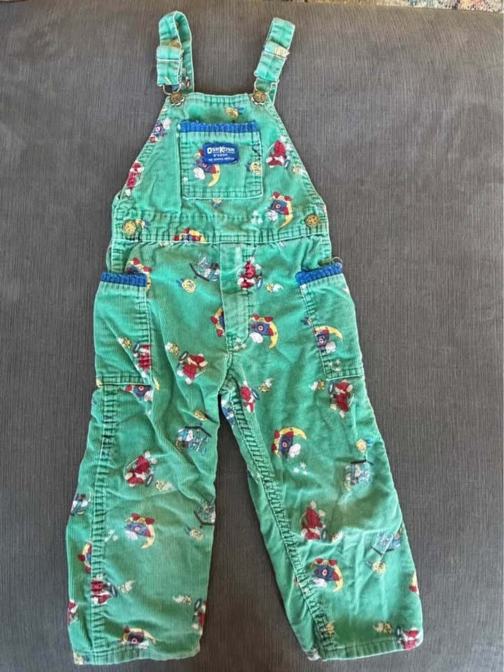 Vintage 80s 90s OshKosh Bgosh Green Corduroy Overalls 4T Space Moon Mouse Print